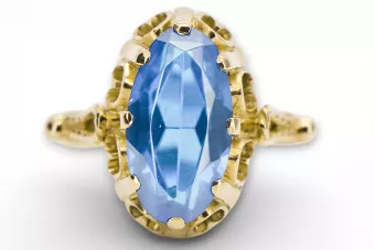 14k geltono aukso Akvamarinas Žiedas Vintažinis stilius vrc134y